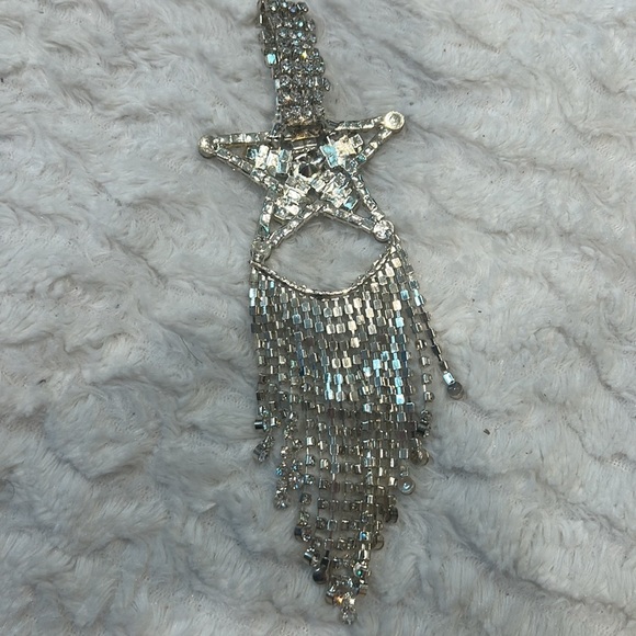 Vintage Silver sheriff Star pendant with Cascading Crystals scarf clip one size - Picture 5 of 11